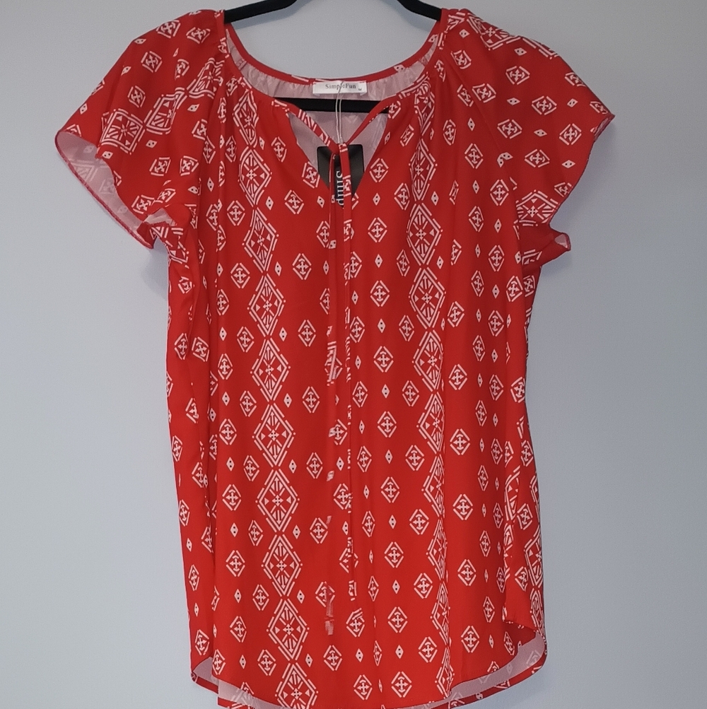 Simple Fun‎  Red and White Blouse M